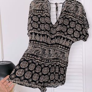 Black & gold patterned romper